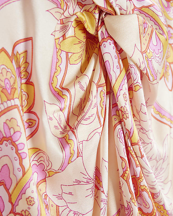 Pink Floral Long Sleeve Twist Maxi Dress