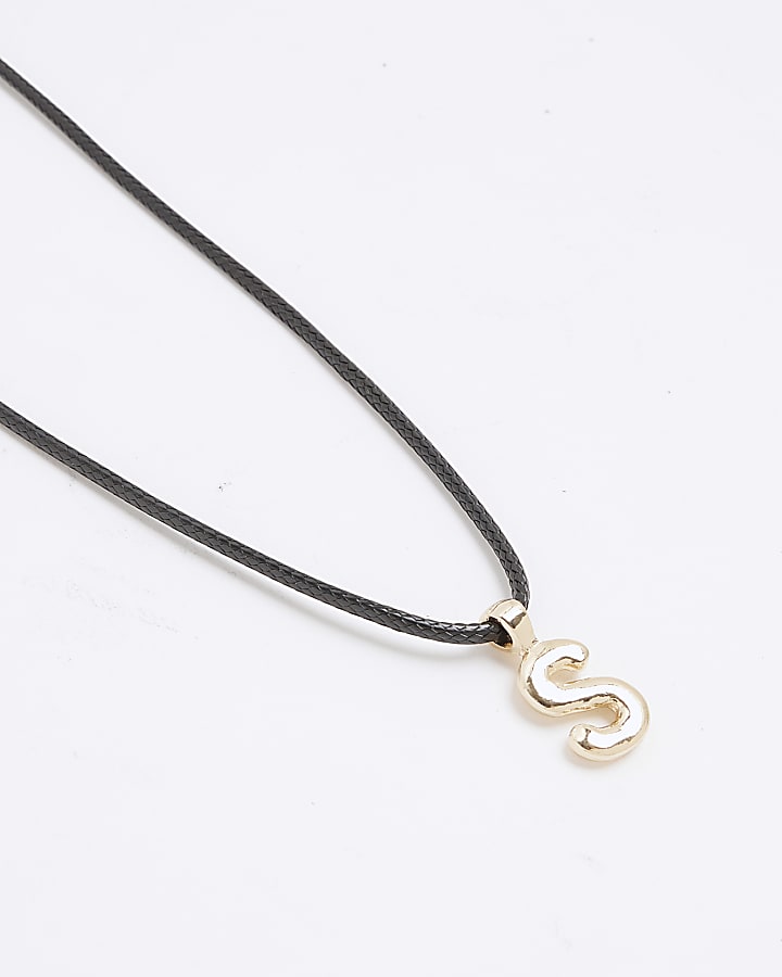 Black Cord Initial S Necklace