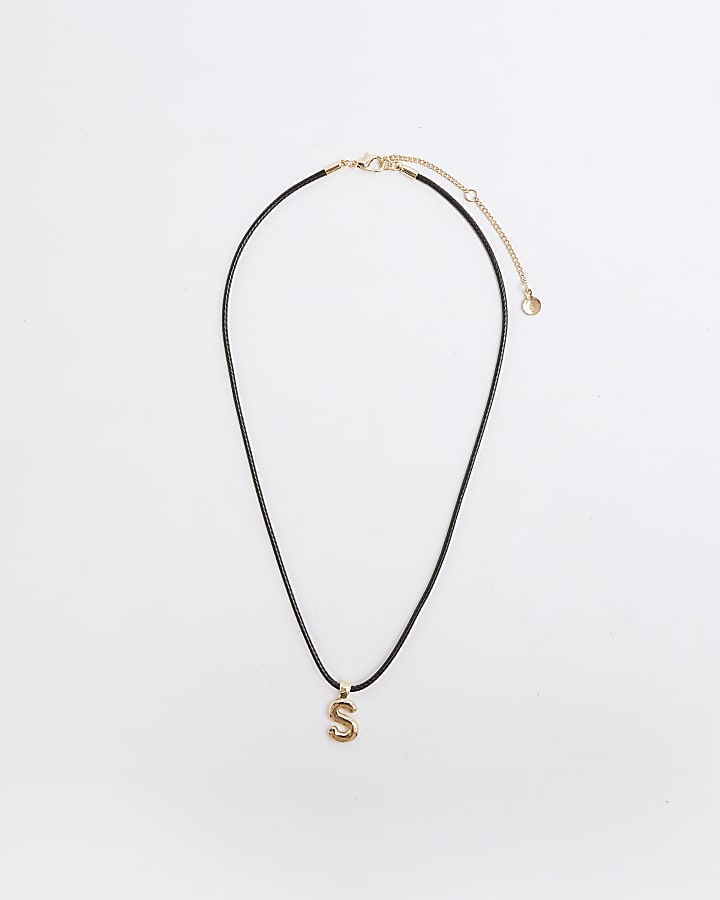 Black Cord Initial S Necklace