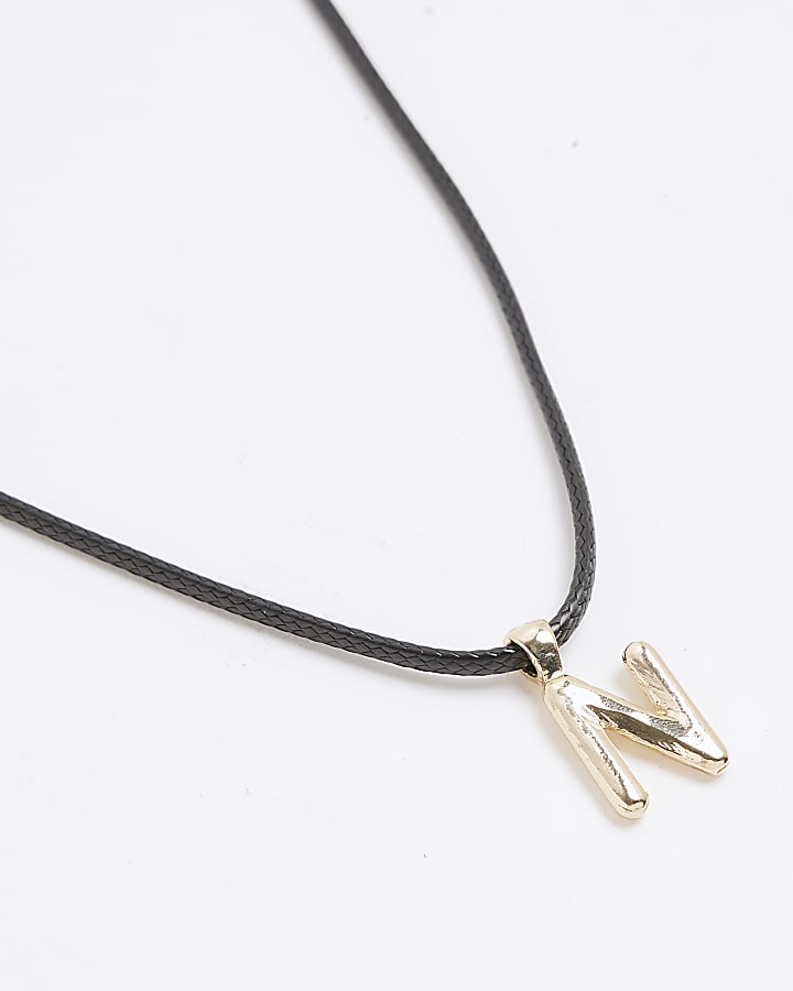 Black Cord Initial N Necklace
