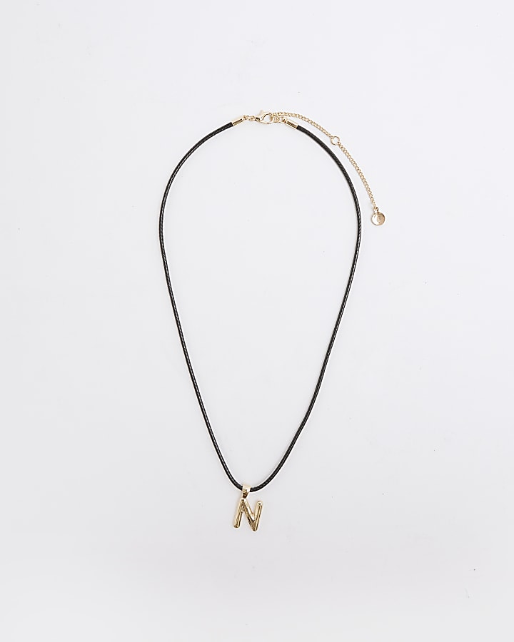 Black Cord Initial N Necklace