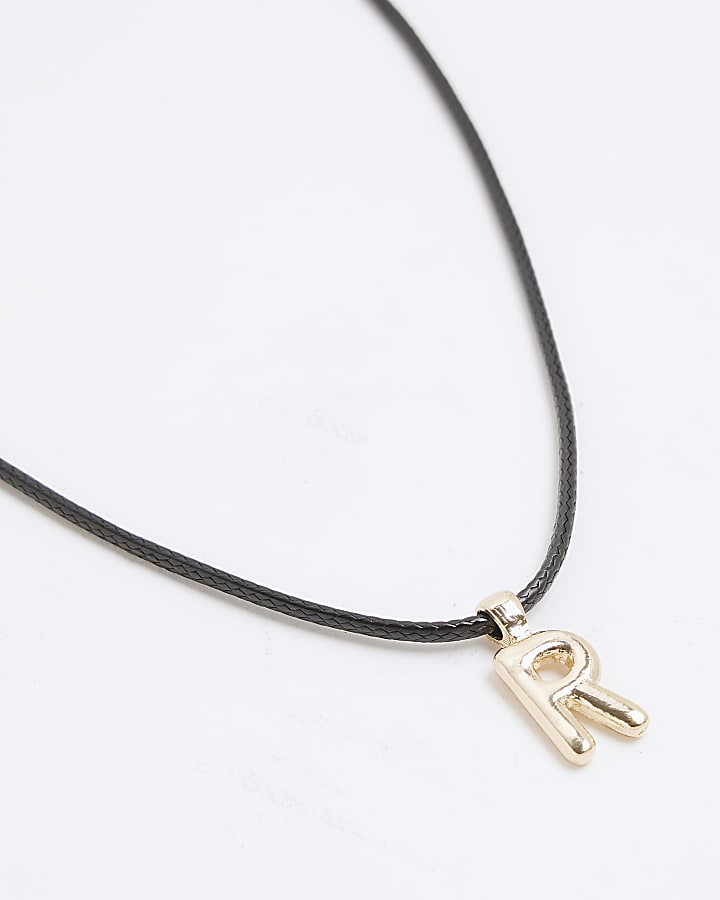 Black Cord Initial R Necklace