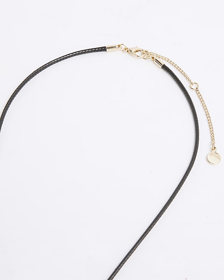 Black Cord Initial R Necklace