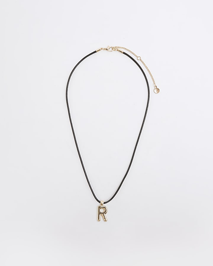Black Cord Initial R Necklace