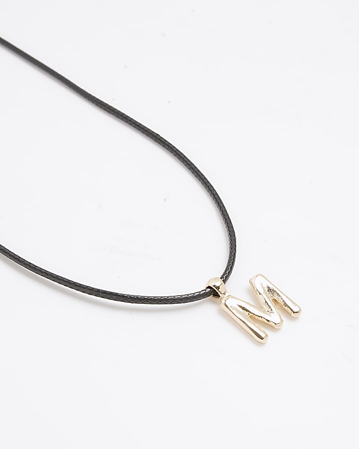 Black Cord Initial M Necklace