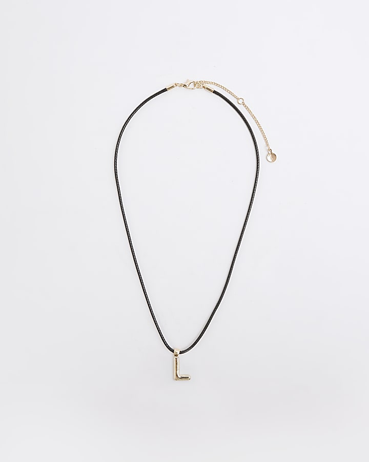 Black Cord Initial L Necklace