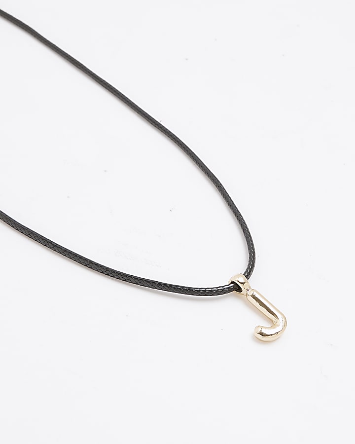 Black Cord Initial J Necklace