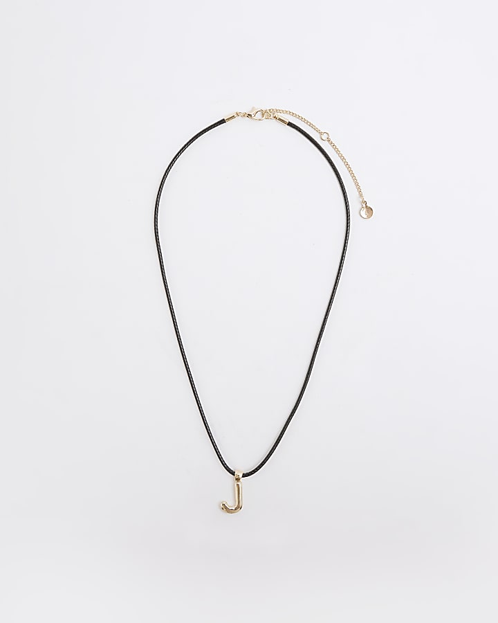 Black Cord Initial J Necklace