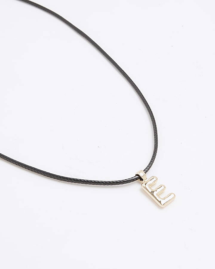 Black Cord Initial E Necklace