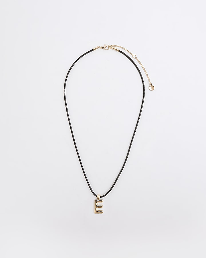 Black Cord Initial E Necklace