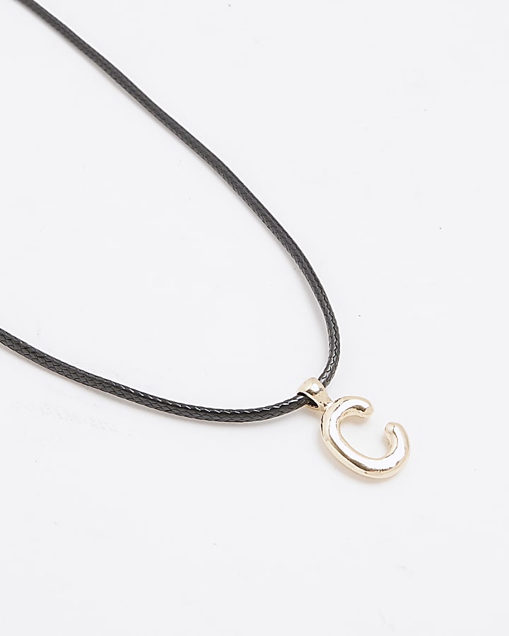 Black Cord Initial C Necklace