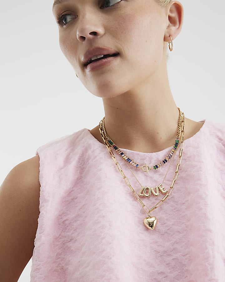 Gold Charms Love Layered Necklace