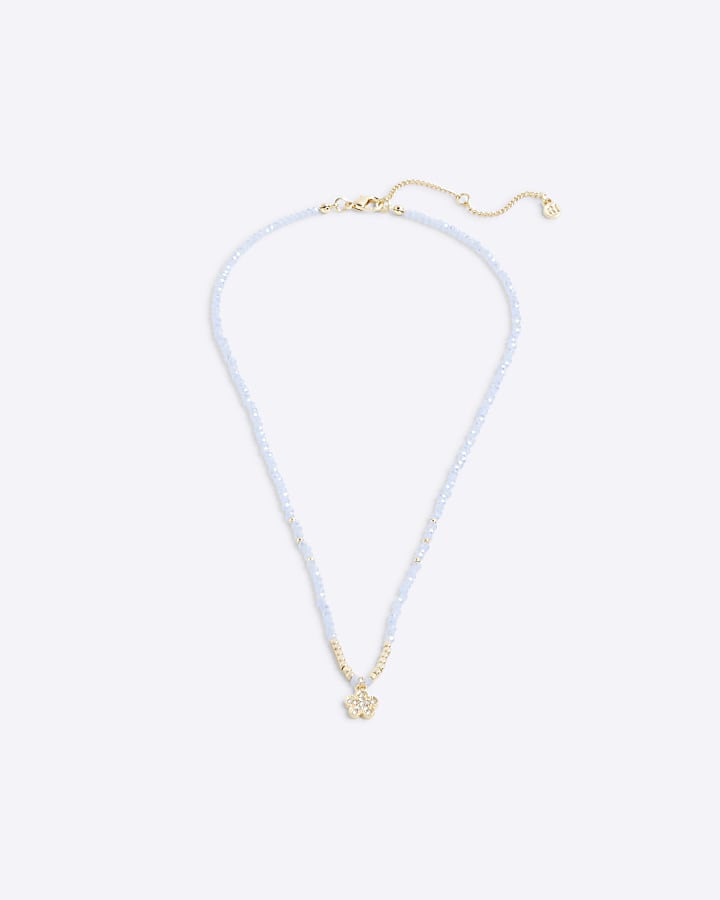 Blue March Birthstone Beaded Necklace