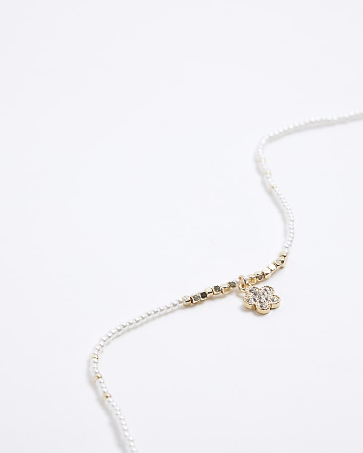 White June Birthstone Beaded Necklace