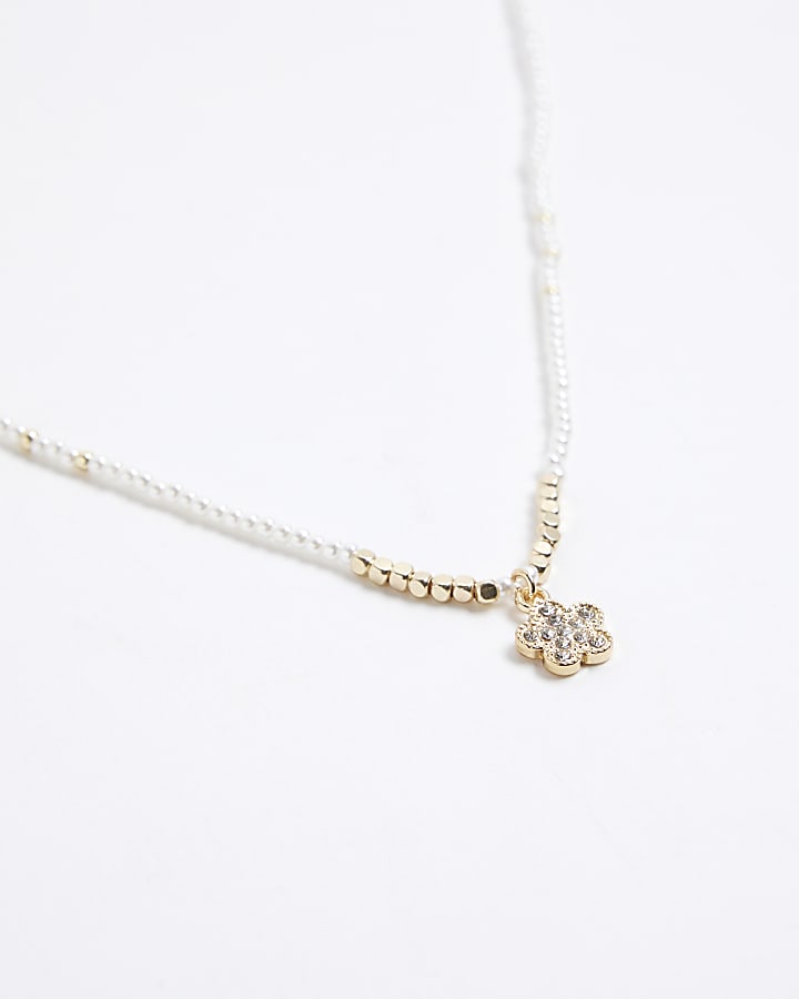 White June Birthstone Beaded Necklace