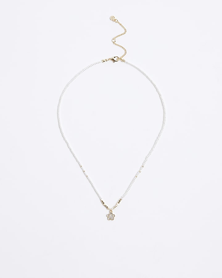 White June Birthstone Beaded Necklace