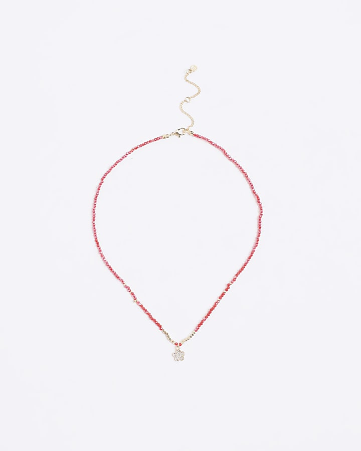 Red July Birthstone Beaded Necklace