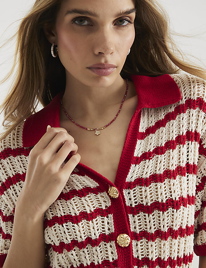 Red January Birthstone Beaded Necklace