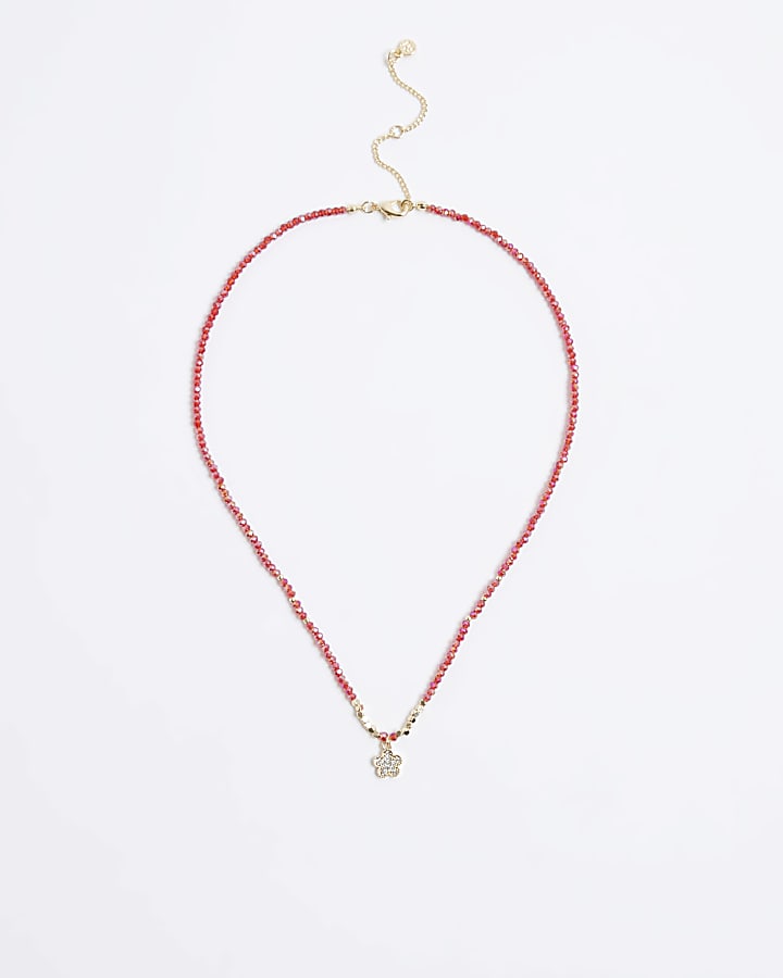 Red January Birthstone Beaded Necklace
