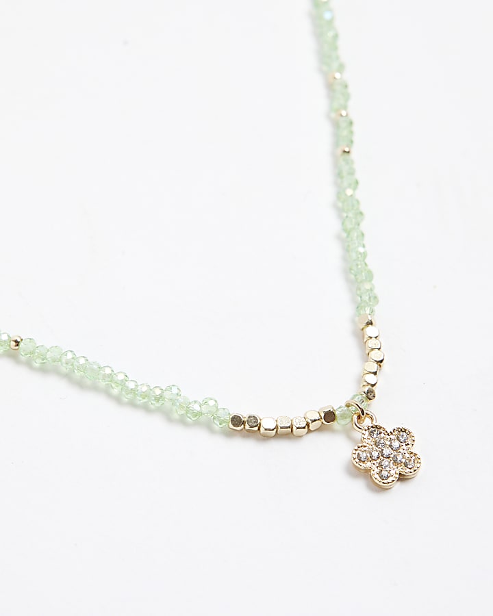 Green August Birthstone Beaded Necklace