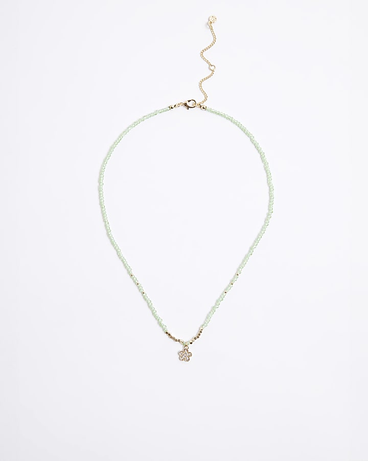 Green August Birthstone Beaded Necklace