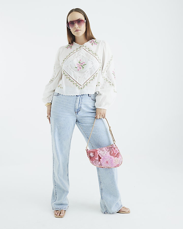White Long Sleeve Floral Embroidered Blouse