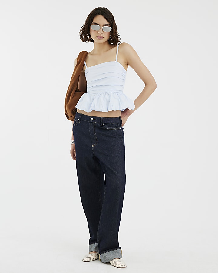 Blue Bandeau Peplum Top