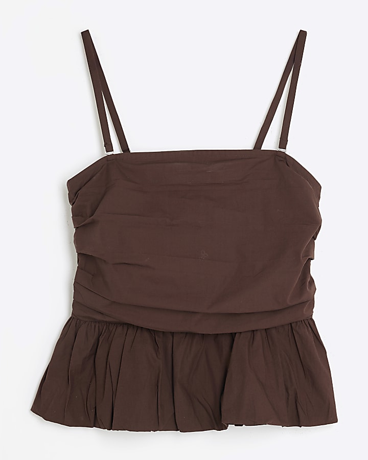 Brown Bandeau Peplum Top