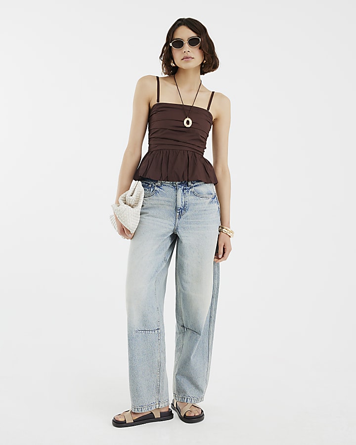 Brown Bandeau Peplum Top