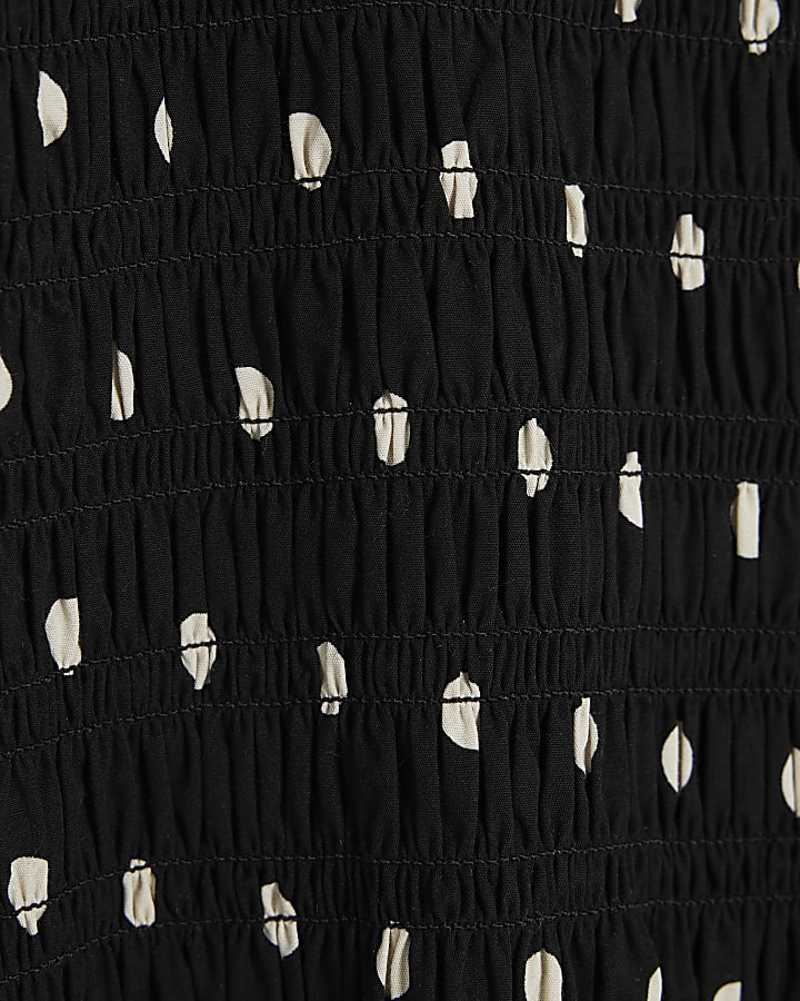 Black Polka Dot Sleeveless Shirred Top