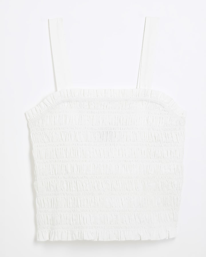 White Sleeveless Shirred Top