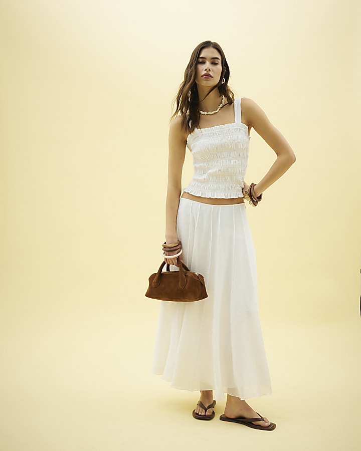 White Sleeveless Shirred Top