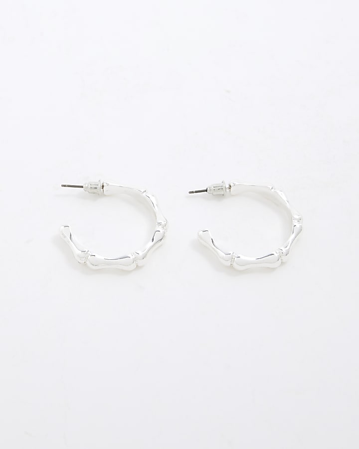 Silver Bamboo Hoop Earrings