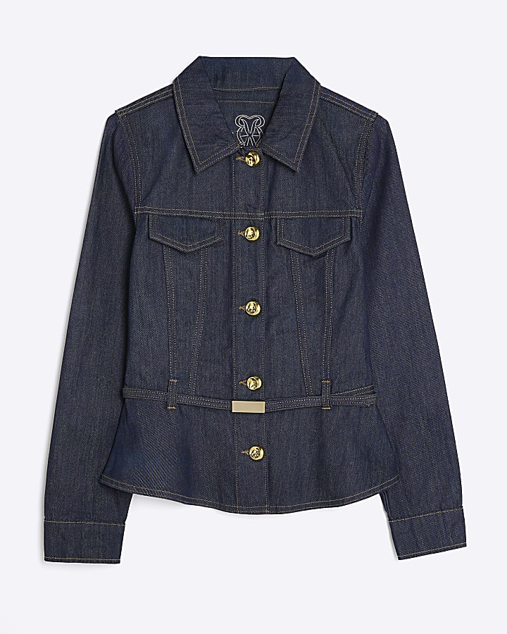 Denim Long Sleeve Belted Peplum Jacket