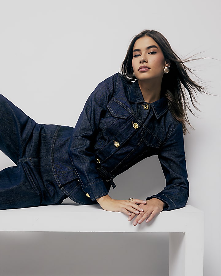 Denim Long Sleeve Belted Peplum Jacket