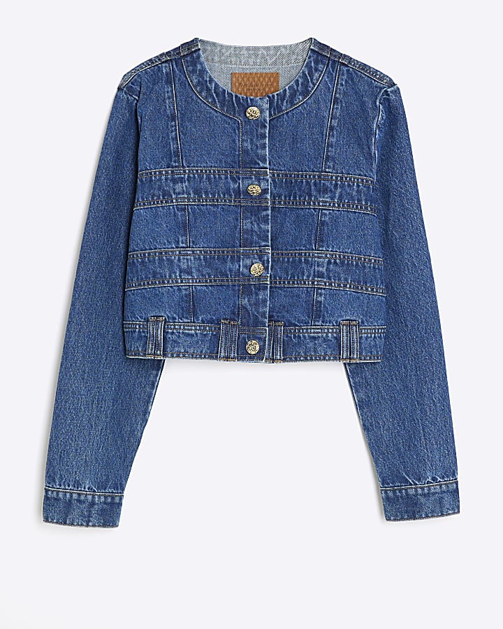 Blue Denim Long Sleeve Panelled Jacket