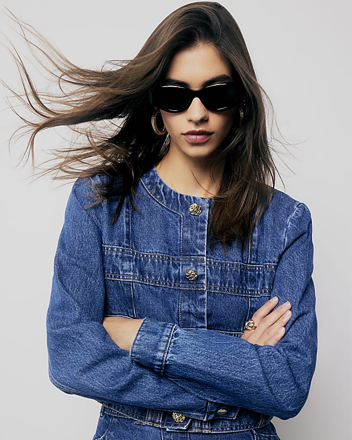 Blue Denim Long Sleeve Panelled Jacket