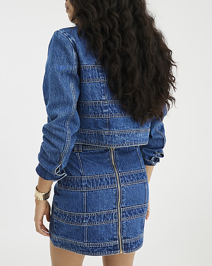 Blue Denim Panelled Mini Skirt