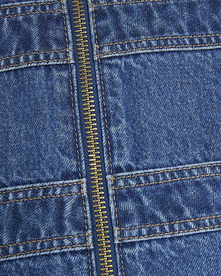 Blue Denim Panelled Mini Skirt