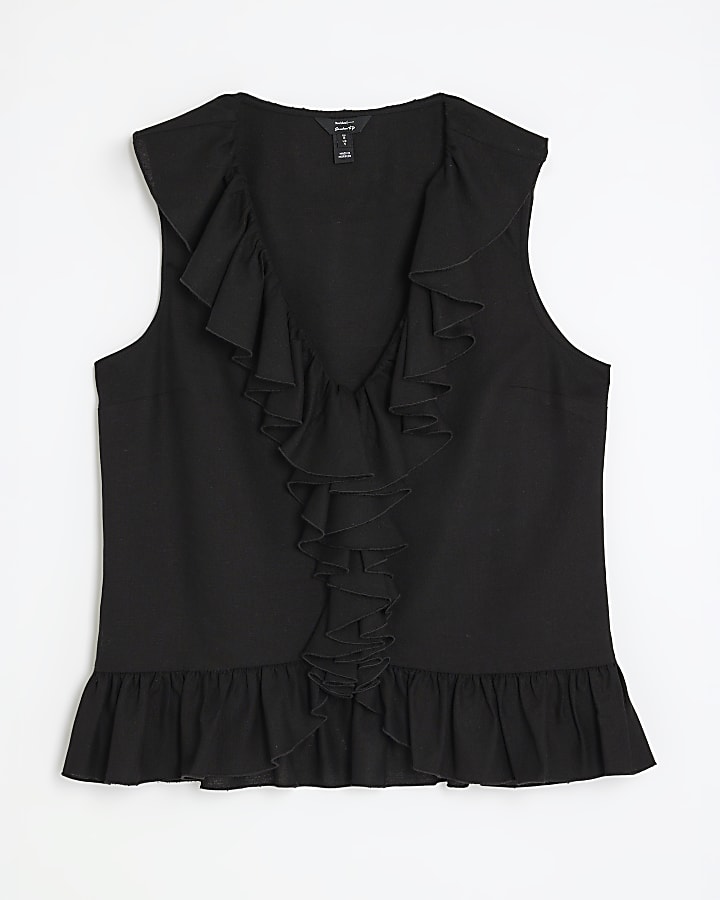 Black Sleeveless Ruffle Top