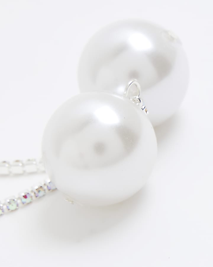 Silver Pearl Chain Drop Earrings