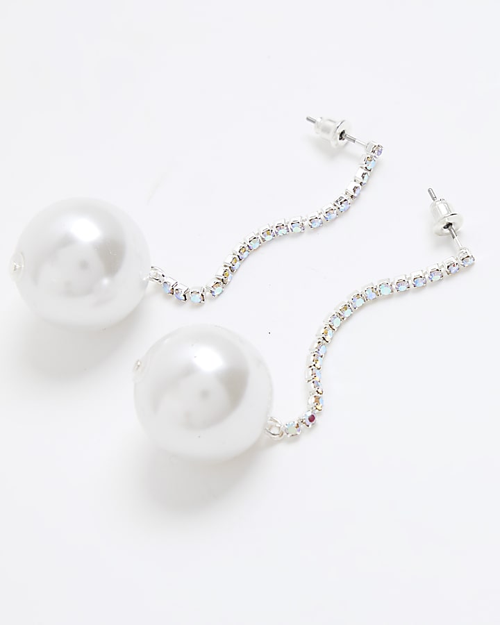 Silver Pearl Chain Drop Earrings