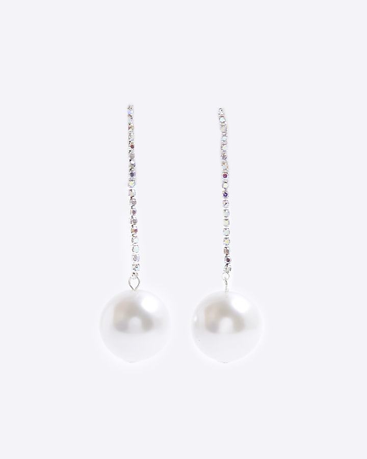 Silver Pearl Chain Drop Earrings