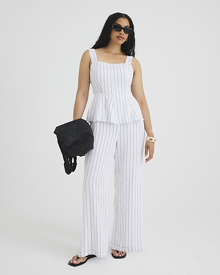 White Stripe Peplum Jumpsuit