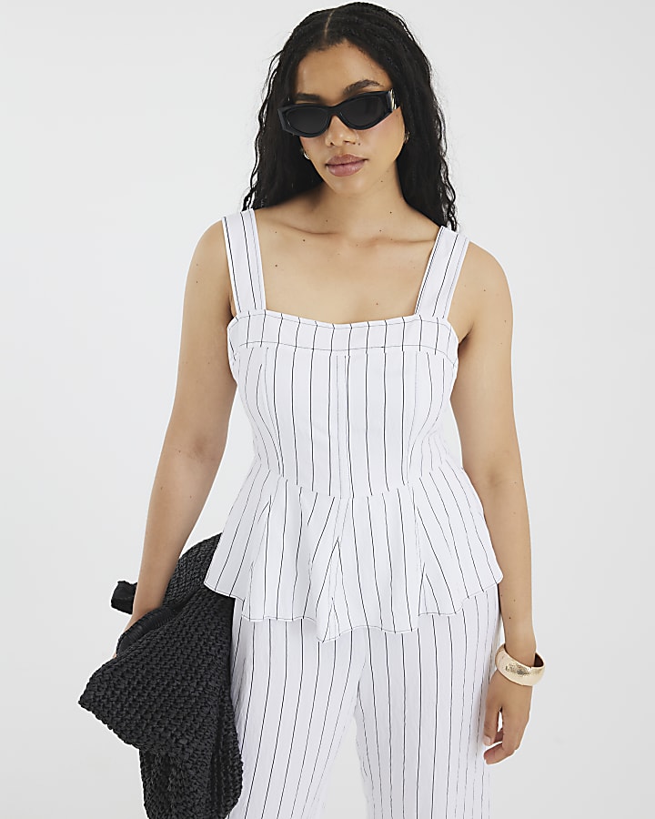 White Stripe Peplum Jumpsuit