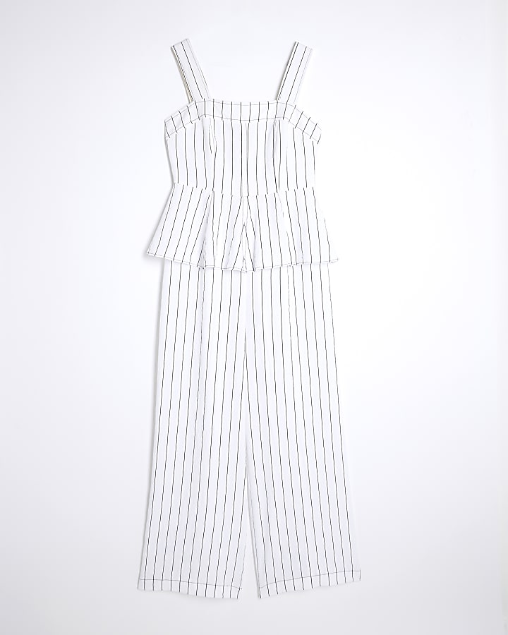 White Stripe Peplum Jumpsuit