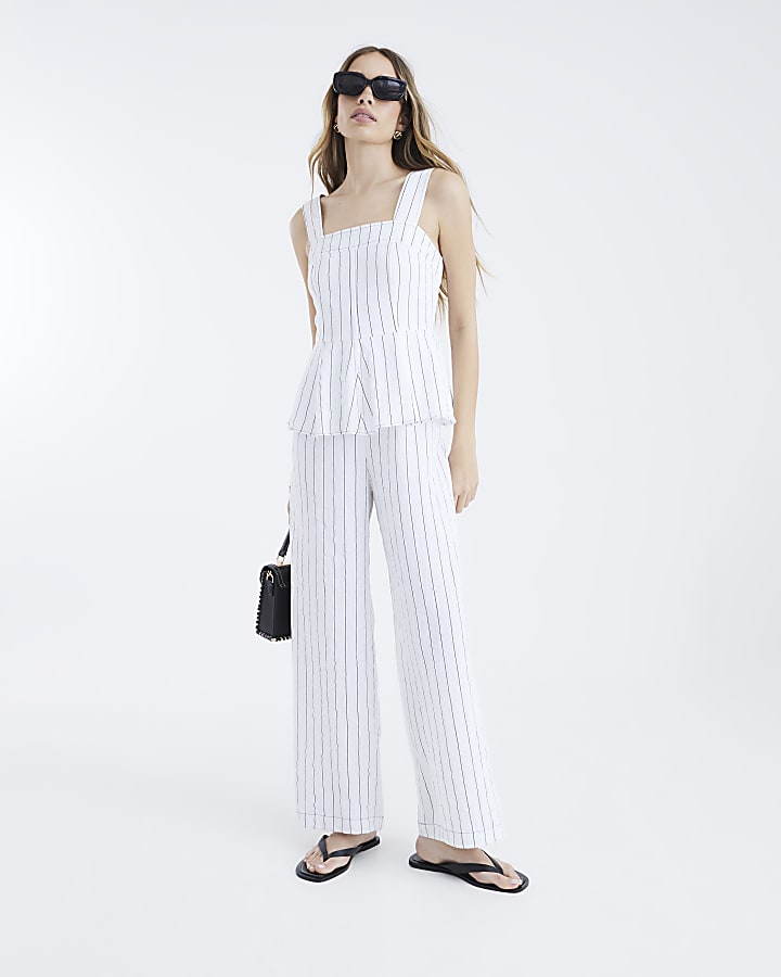 White Stripe Peplum Jumpsuit