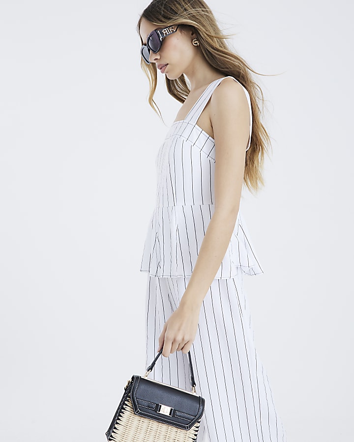 White Stripe Peplum Jumpsuit