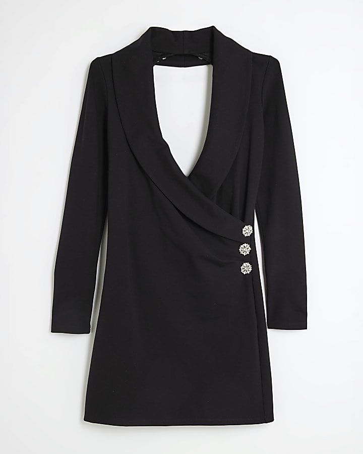 Black Diamante Open Back Mini Dress