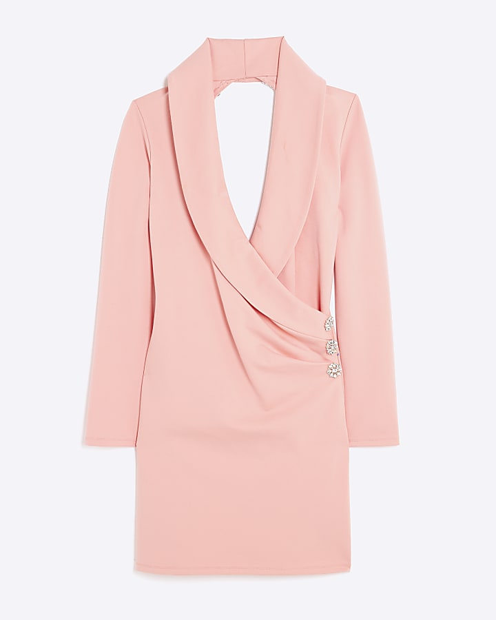 Pink Diamante Open Back Mini Dress
